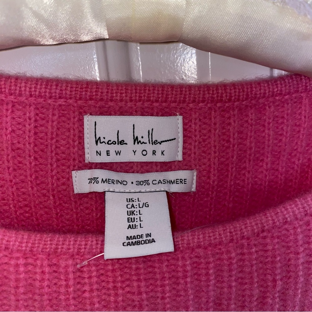 Nicole Miller Pink Merino Wool and Cashmere 3/4 Sleeve Knit Sweater - Picture 3 of 10